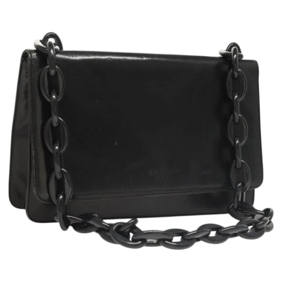 PRADA Chain Shoulder Bag Leather Black Auth 117403 - Picture 1 of 15